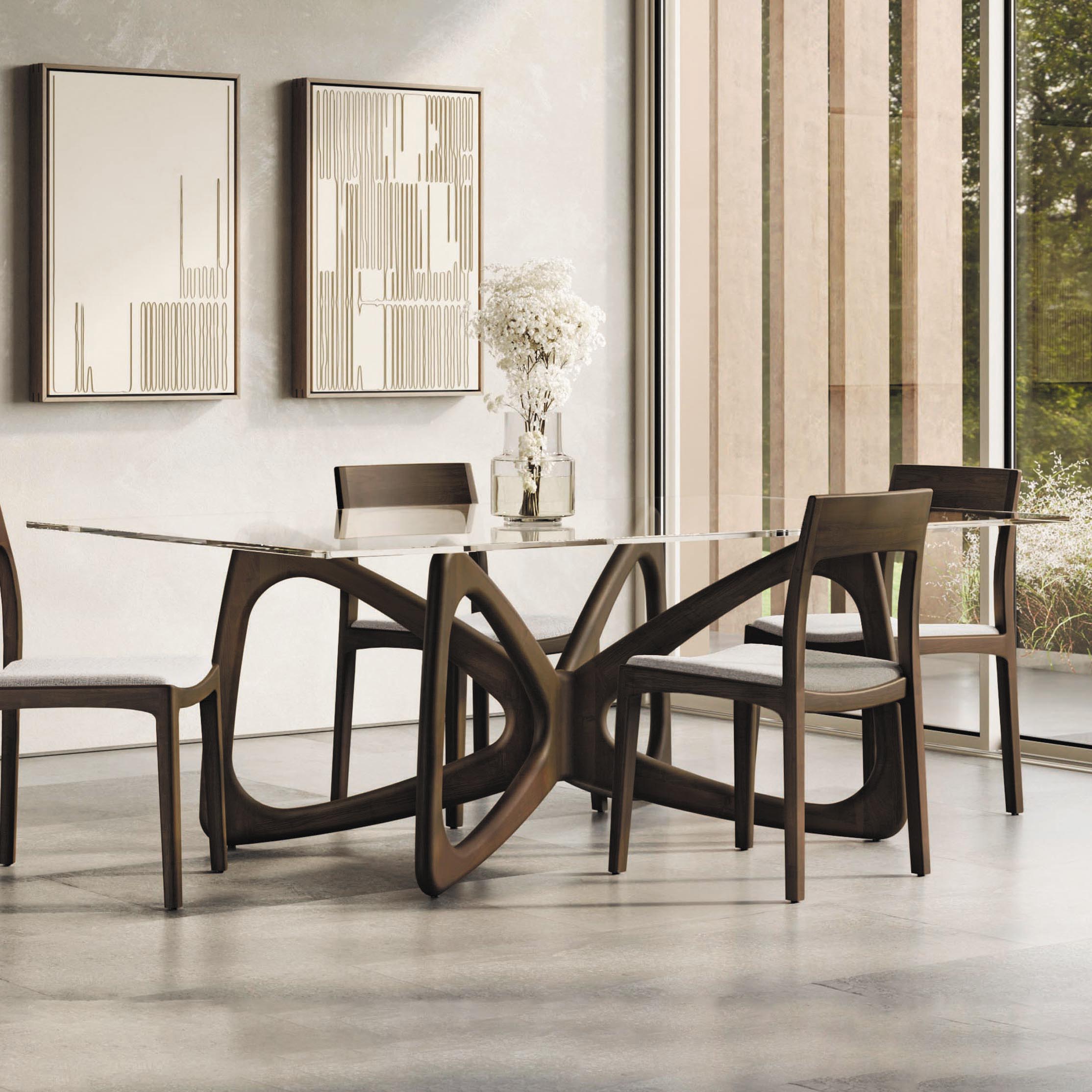 Copeland Furniture Dining Room Table Glass Top Wood Base Copeland