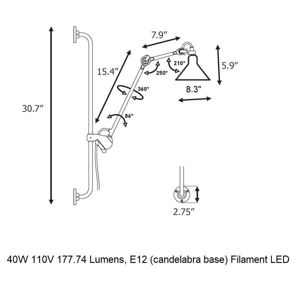 Lampe Gras N°210 Wall Sconce