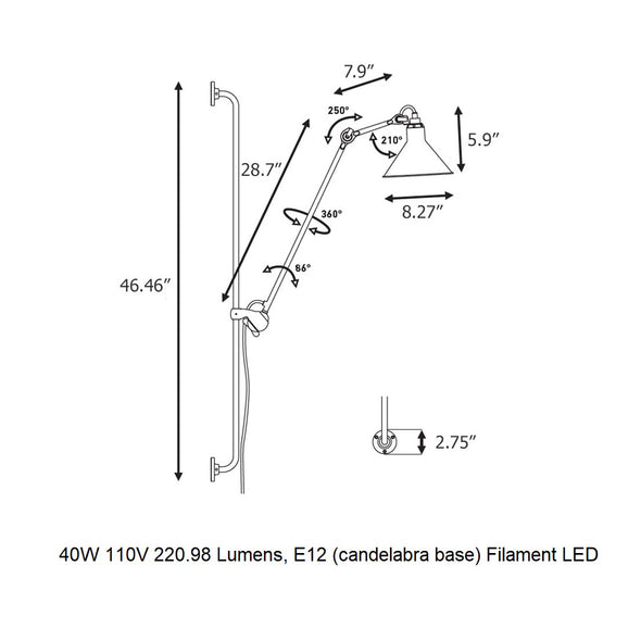 Lampe Gras N°214 Wall Sconce