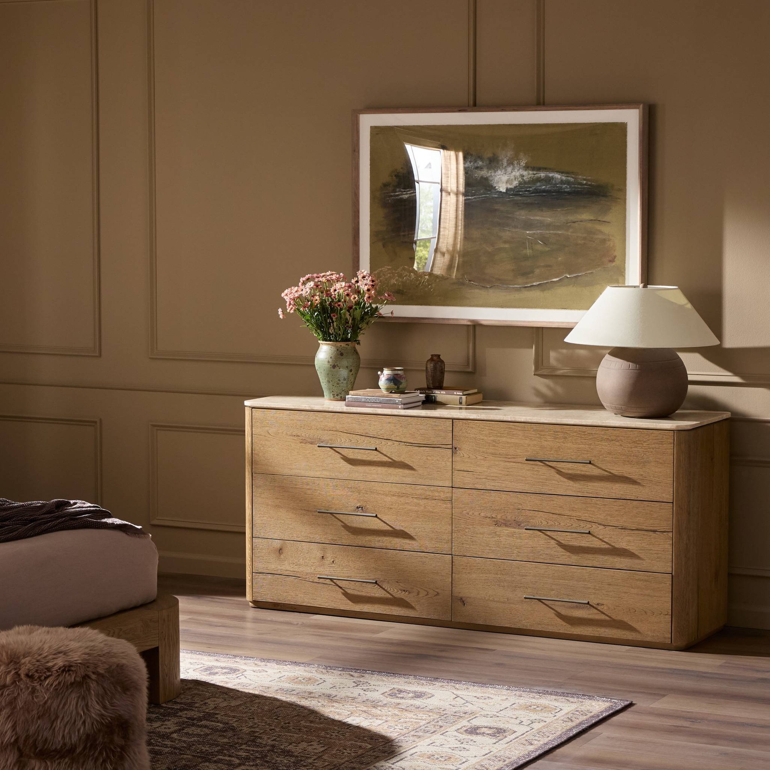 four hands dresser Analisa Sandy Oak 6 Drawer Suki Burnished Black 9 Drawer