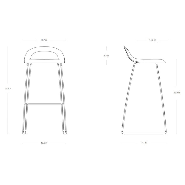 GUBI 3D Non Upholstered Bar and Counter Stool - Sledge Base