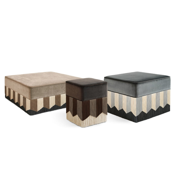 Plisse Square Fringe Pouf