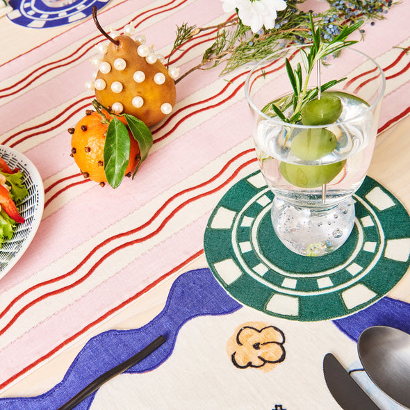 Monaco Stripe Embroidered Linen Runner