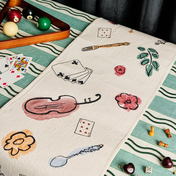 Monaco Stripe Embroidered Linen Tablecloth