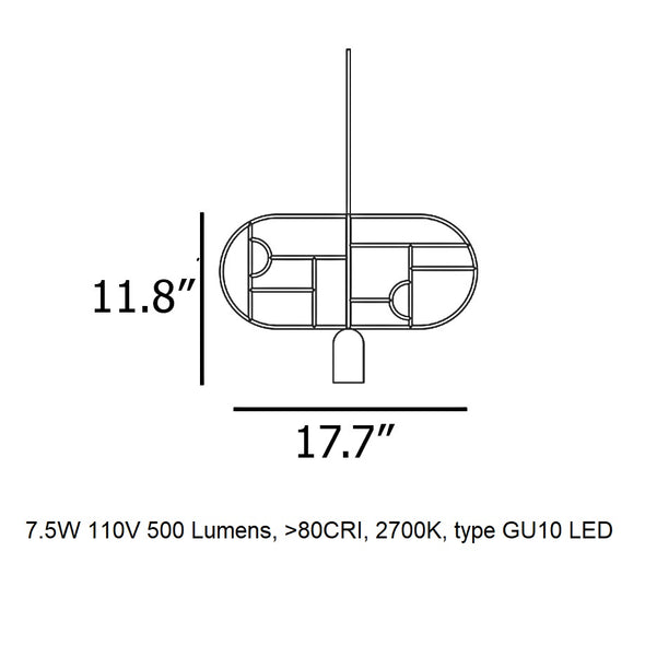 Wooden Dots Horizontal Oval Pendant Light