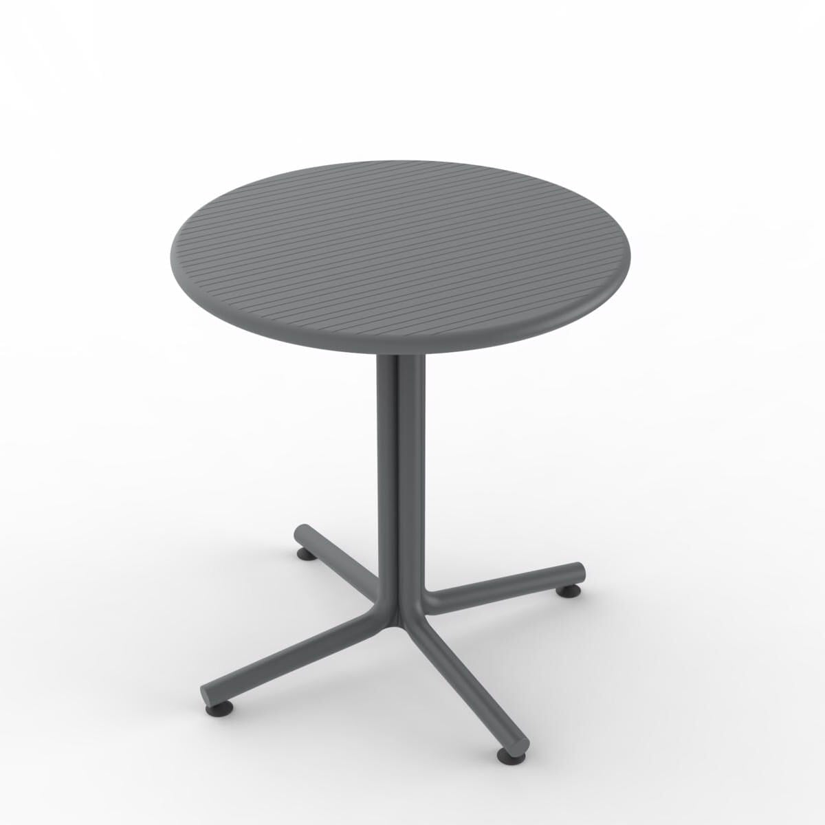 a round table with a ribbed surface and a four-legged base