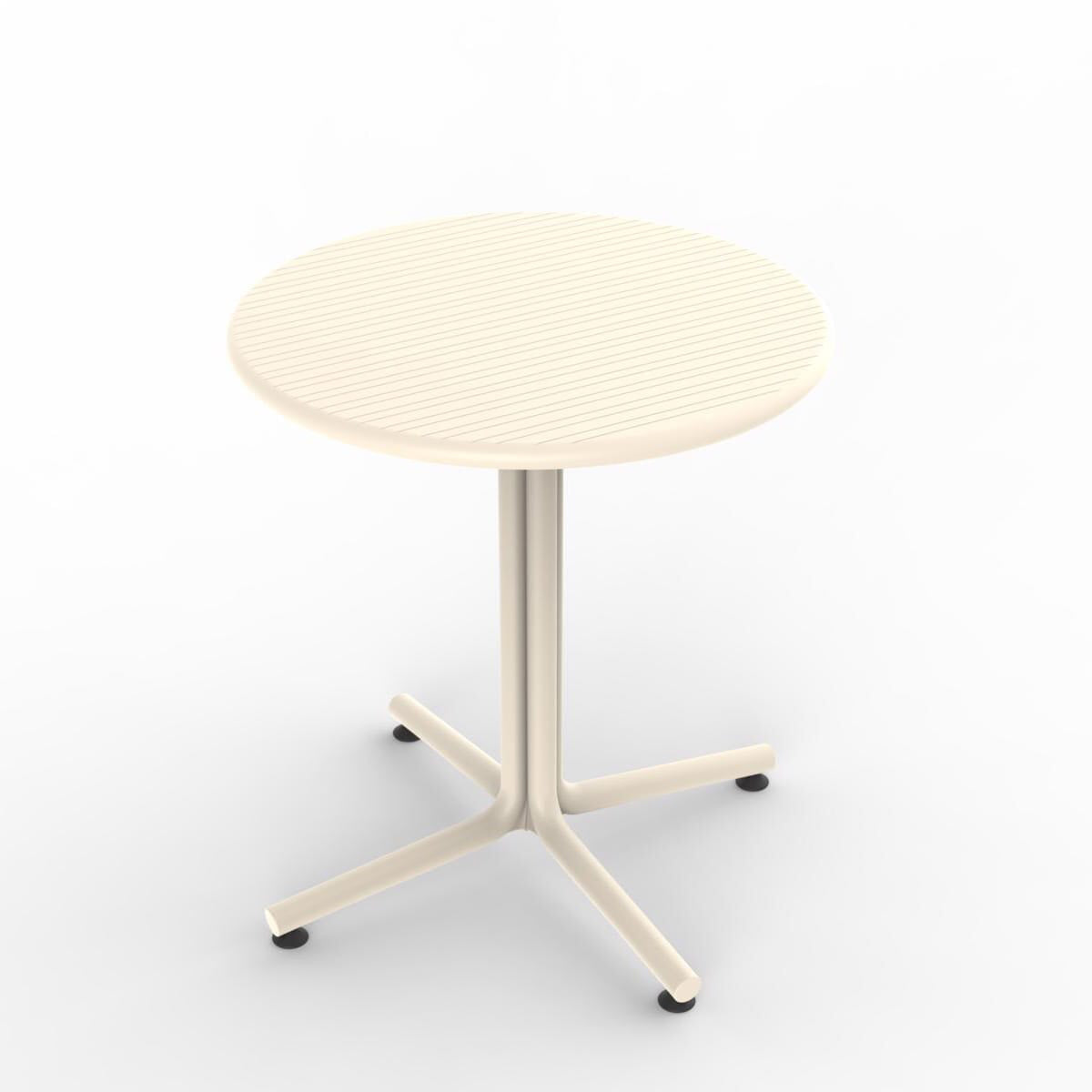 a round table with a ribbed surface and a four-legged base
