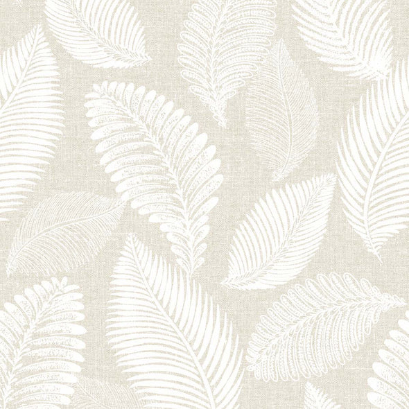 White Heron Tossed Leaves Wallpaper Sample Swatch