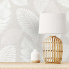 White Heron Tossed Leaves Wallpaper