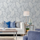 White Heron Tossed Leaves Wallpaper