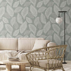 White Heron Tossed Leaves Wallpaper