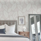 White Heron Tossed Leaves Wallpaper