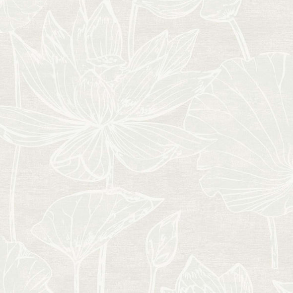 White Heron Water Lilies Wallpaper Sample Swatch