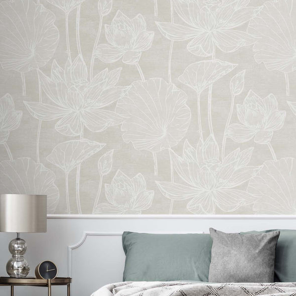 White Heron Water Lilies Wallpaper