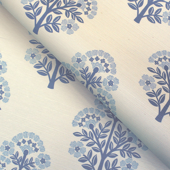 Block Floral Grasscloth Wallpaper