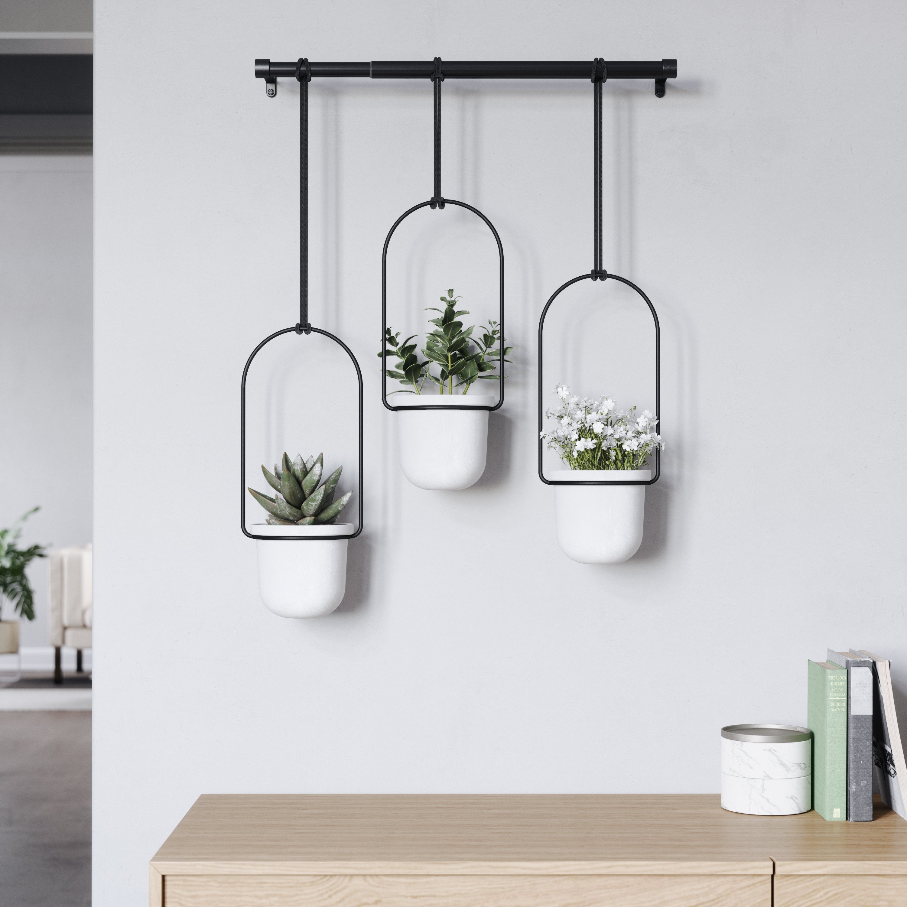 indoor modern hanging planter Triflora Hanging Planter White/Black