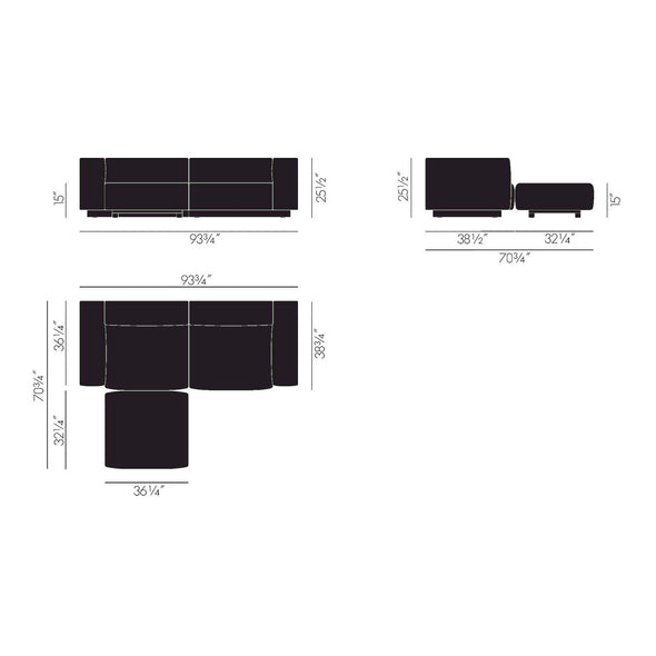 Soft Modular 2-Seater Sofa with Ottoman