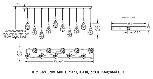Blossom Linear Multi-Light Pendant Light