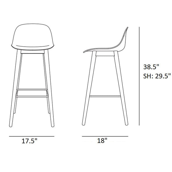 Fiber Upholstered Backrest Stool with Wood Base