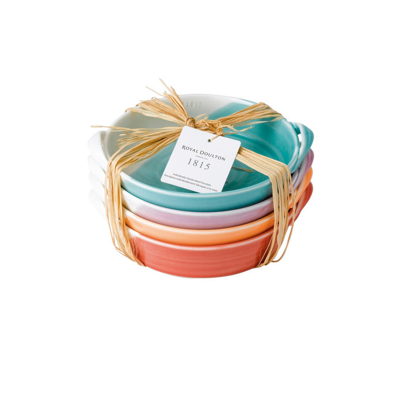 Royal Doulton - Large pasta bowls Set of 4, 1815 Bright Collection - Porcelain deep dinner plates, ideal for salad, ramen noodles, stir-fry, rice and