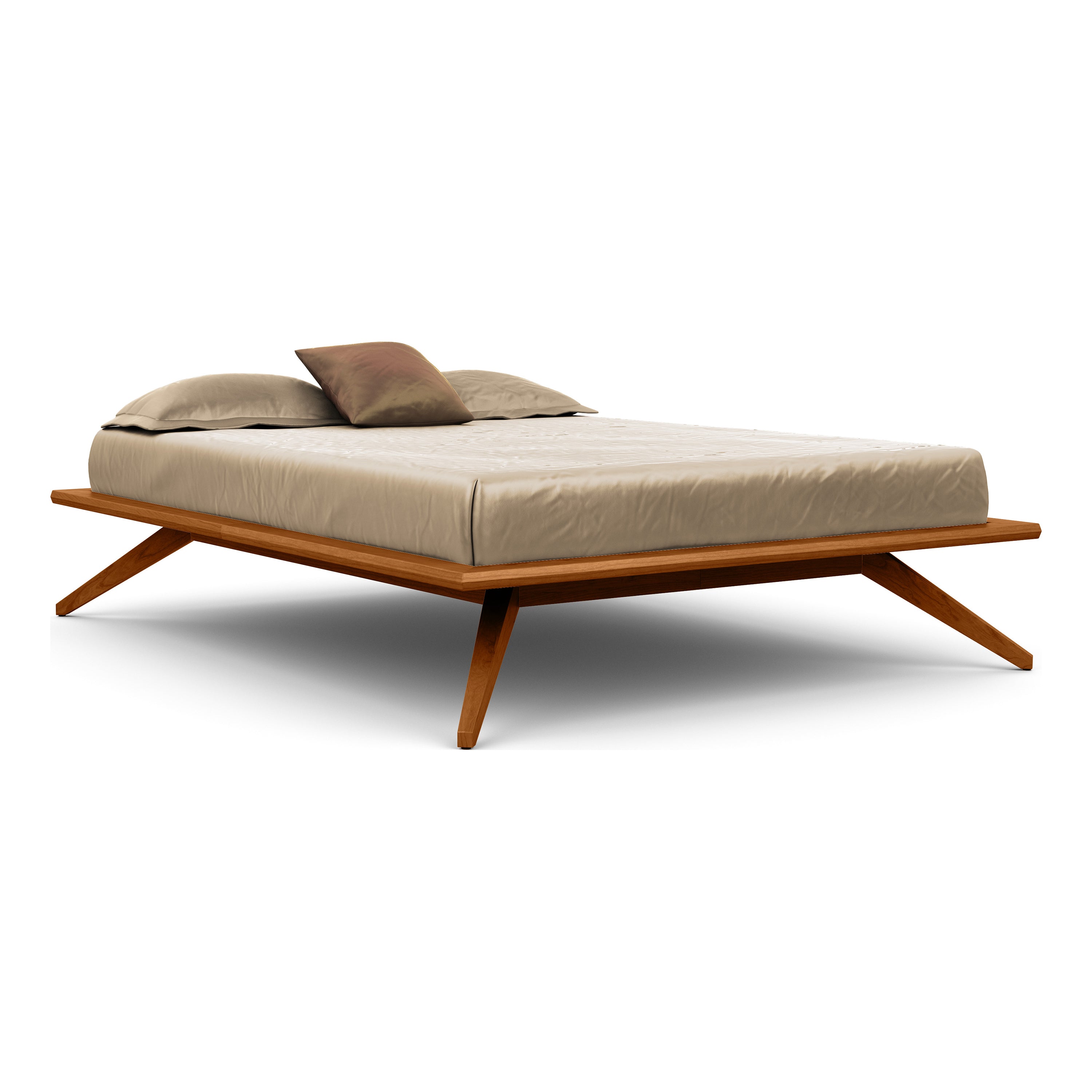 Ultimate Mid Century Modern Floating Bed Frame with Walnut Wood Leg Bookcase Headboard