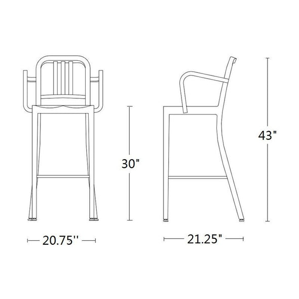 Navy Bar and Counter Stool with Arms