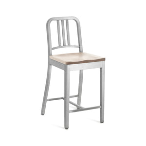 Navy Stool with Wood Seat