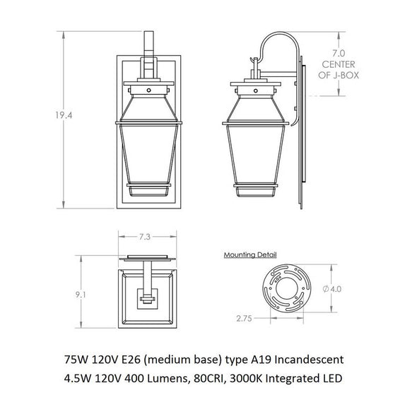 Landmark Outdoor Wall Sconce with Shepherds Hook