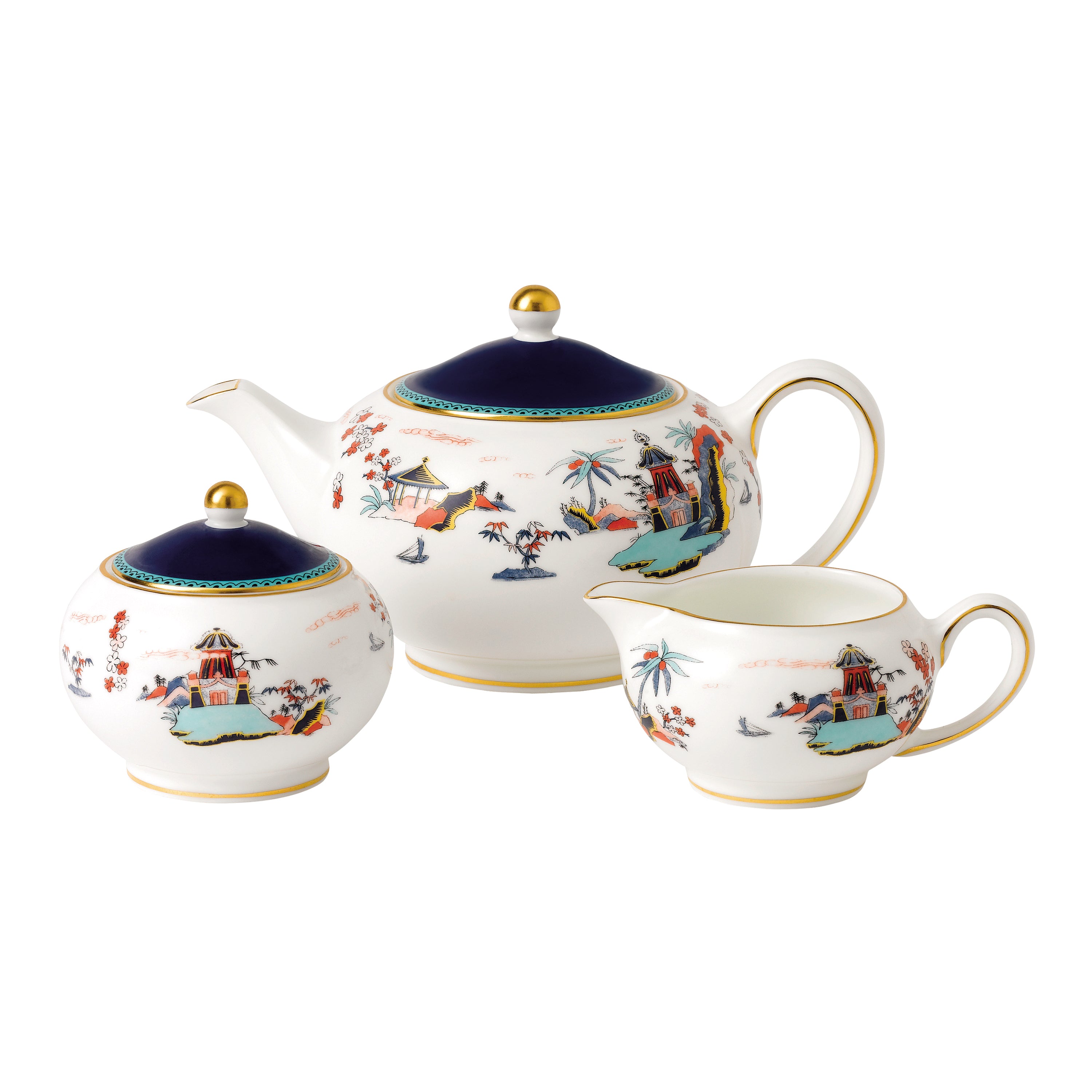 【WOOHWA】EXPO POCKET PT Wedgwood Wonderlust Blue Pagoda 3-Piece Tea Set - 2Modern