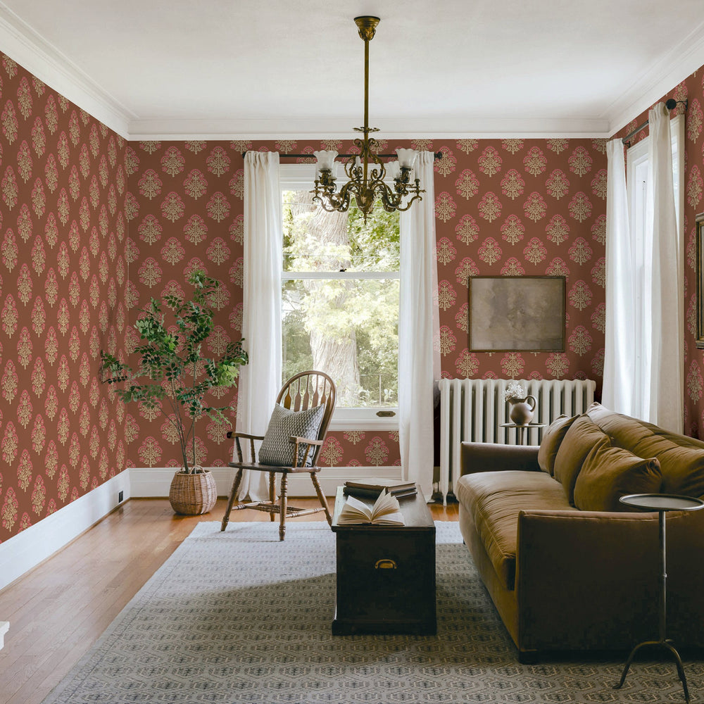 Block Floral Grasscloth Peel and Stick Wallpaper