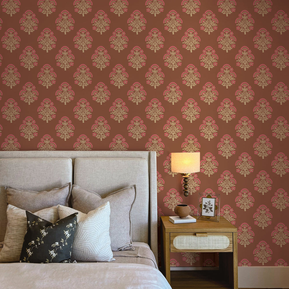 Block Floral Grasscloth Peel and Stick Wallpaper