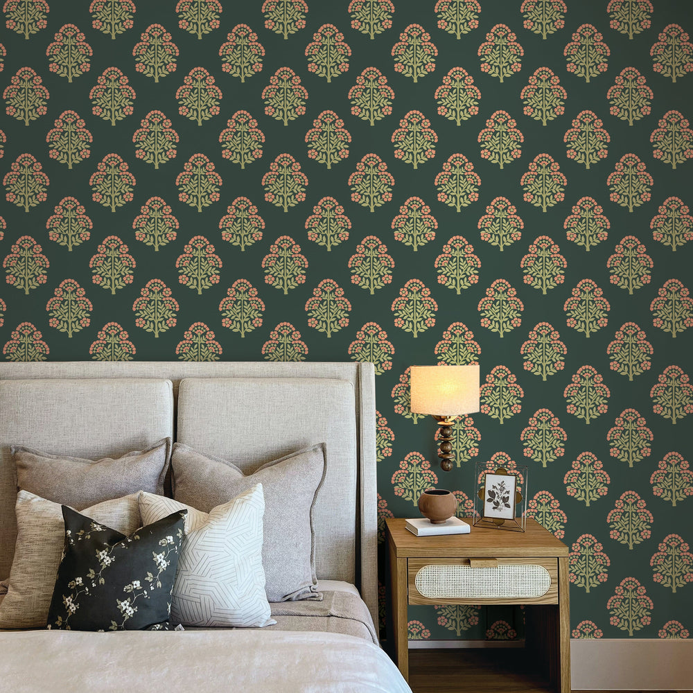 Block Floral Grasscloth Peel and Stick Wallpaper