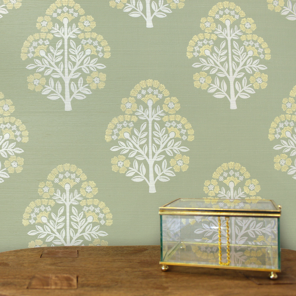 Block Floral Grasscloth Peel and Stick Wallpaper