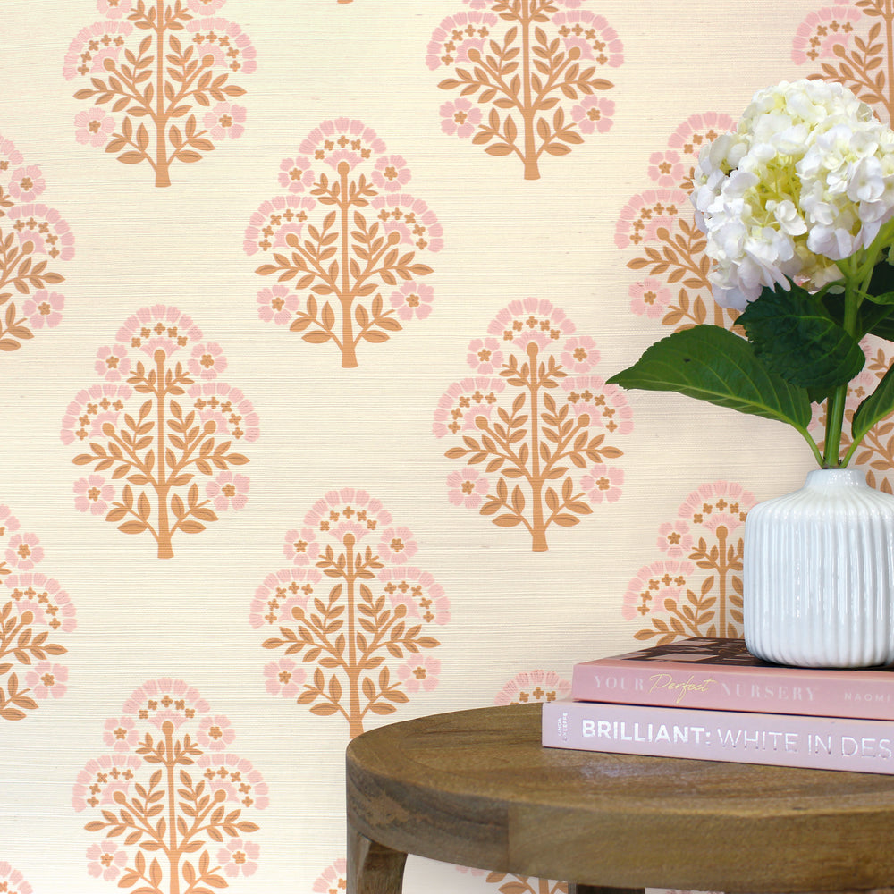 Block Floral Grasscloth Peel and Stick Wallpaper