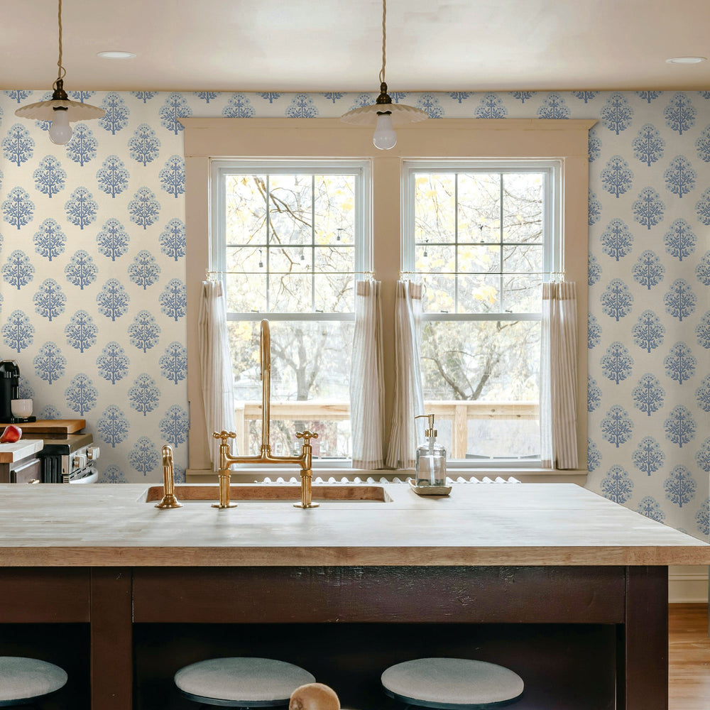Block Floral Grasscloth Peel and Stick Wallpaper