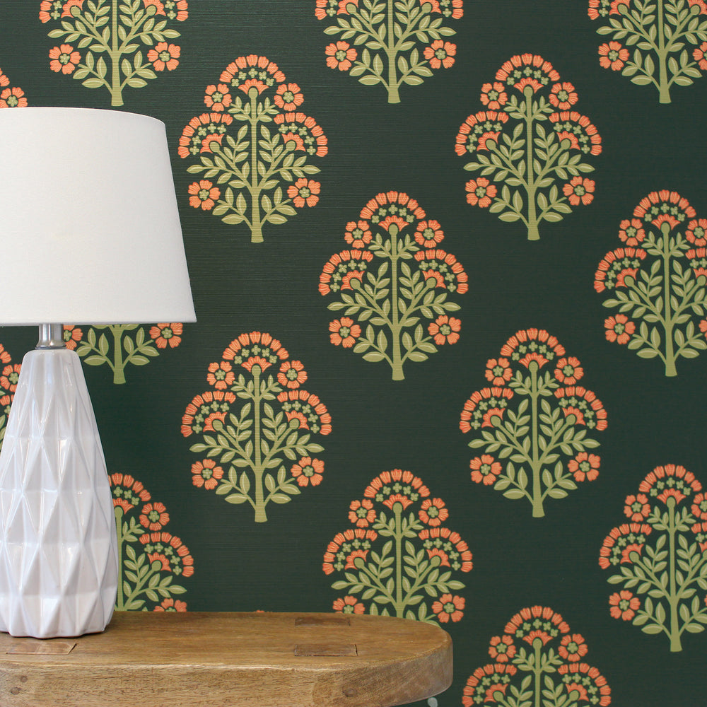 Block Floral Grasscloth Peel and Stick Wallpaper