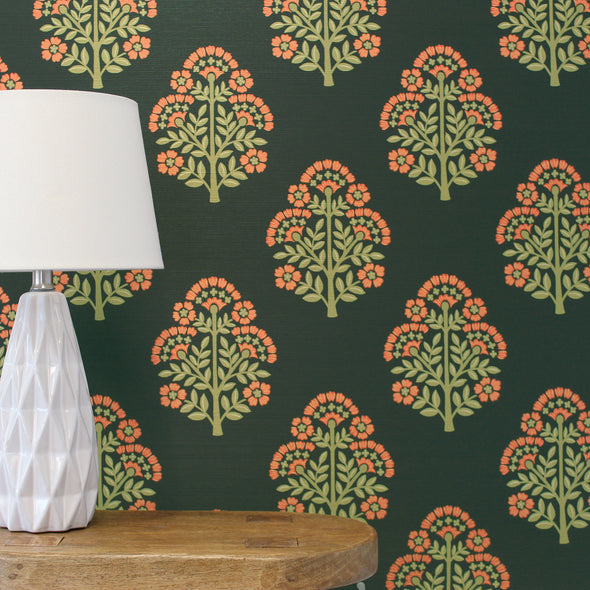 Block Floral Grasscloth Peel and Stick Wallpaper