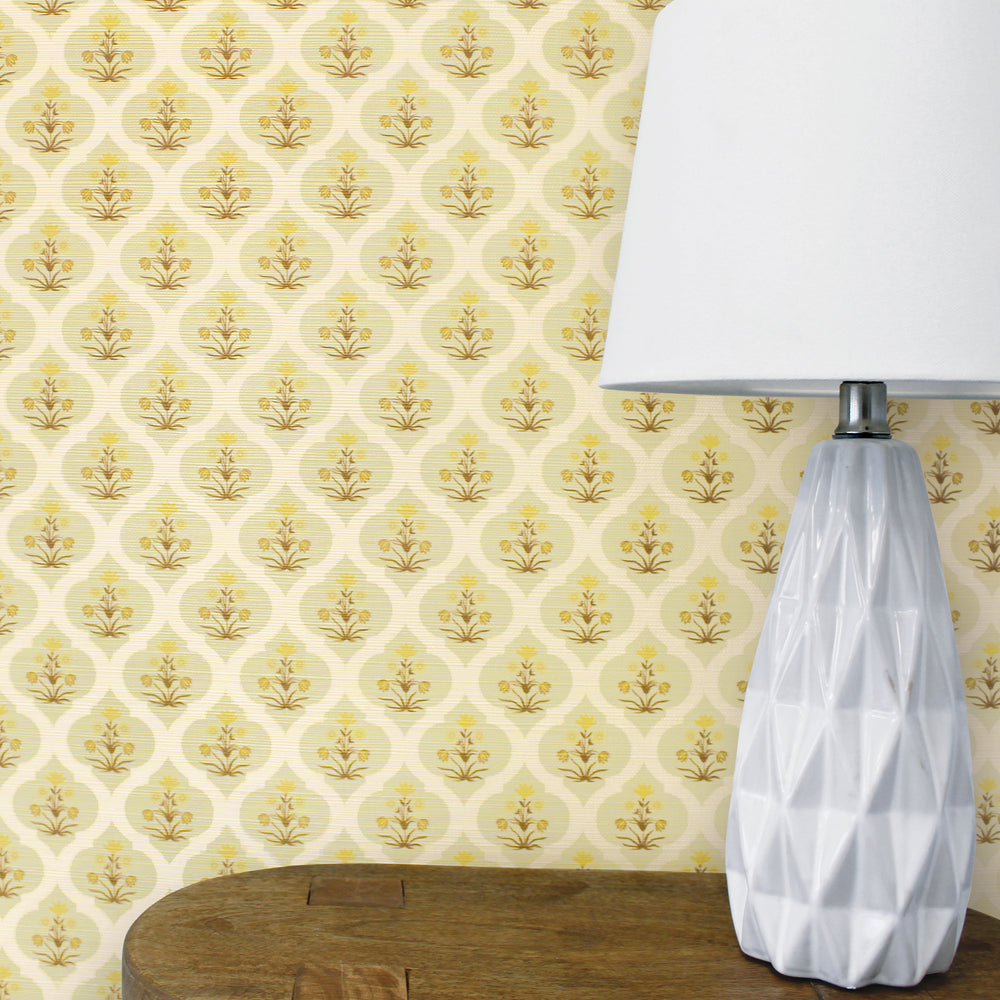 Ogee Garden Grasscloth Peel and Stick Wallpaper