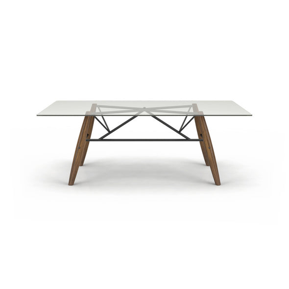 Connection Glass Top Walnut Dining Table