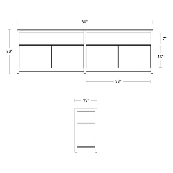 Open Plan Long and Low Bookcase with Storage