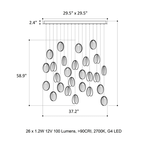 Mussels Rectangle LED Chandelier