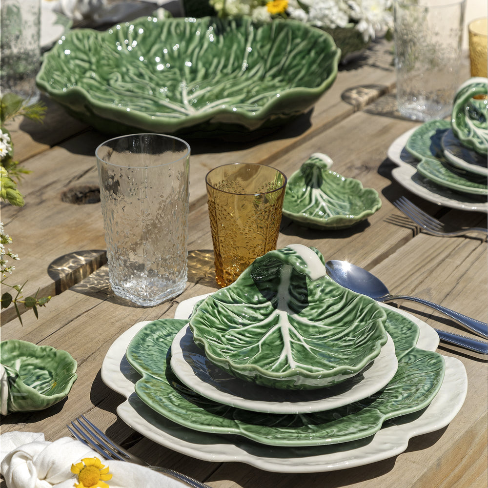 Cabbage Leaf Curved Shallow Bowl