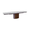 Yoroi Curved Extendable Dining Table  option P2C White Marble Ceramic / P1GW Canaletto Walnut Cannulated Veneer
