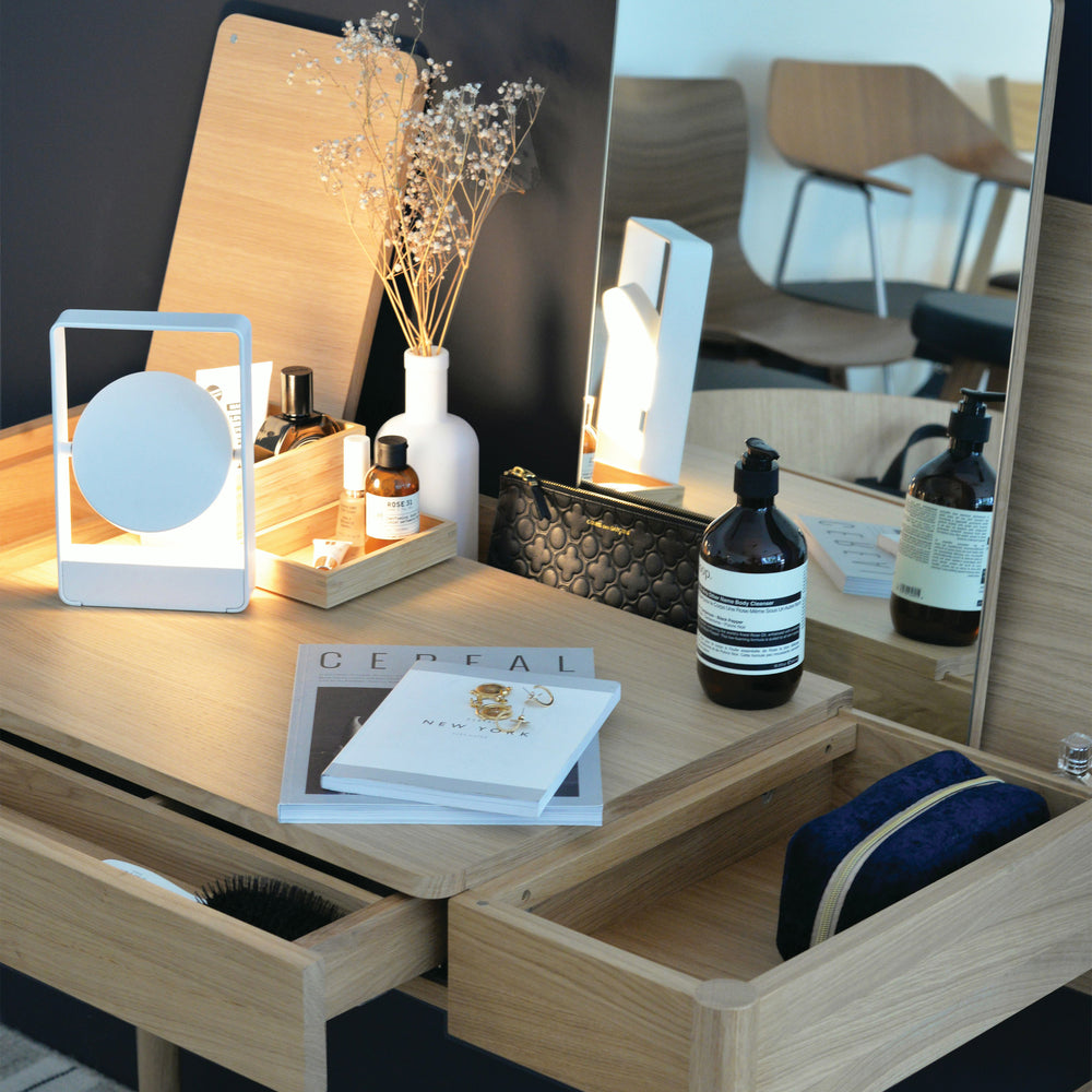 modern oak dressing table Solid Oak Vanity Table Set, Natural Wood Top Dressing Table - Bed Bath & Beyond
