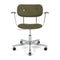 Co Fully Upholstered Task Chair with Armrest  option 0441 - Sierra Army Leather / Polished Aluminum with Dark Stained Oak Arm