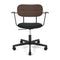 Co Seat Upholstered Task Chair with Armrest  option 1001 - Sierra Black Leather / Black with Dark Stained Oak Arm and Back