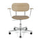 Co Seat Upholstered Task Chair with Armrest  option 1611 - Sierra Stone Leather / Polished Aluminum with Natural Oak Arm and Back