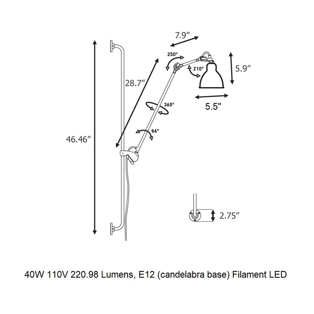 Lampe Gras N°214 Wall Sconce