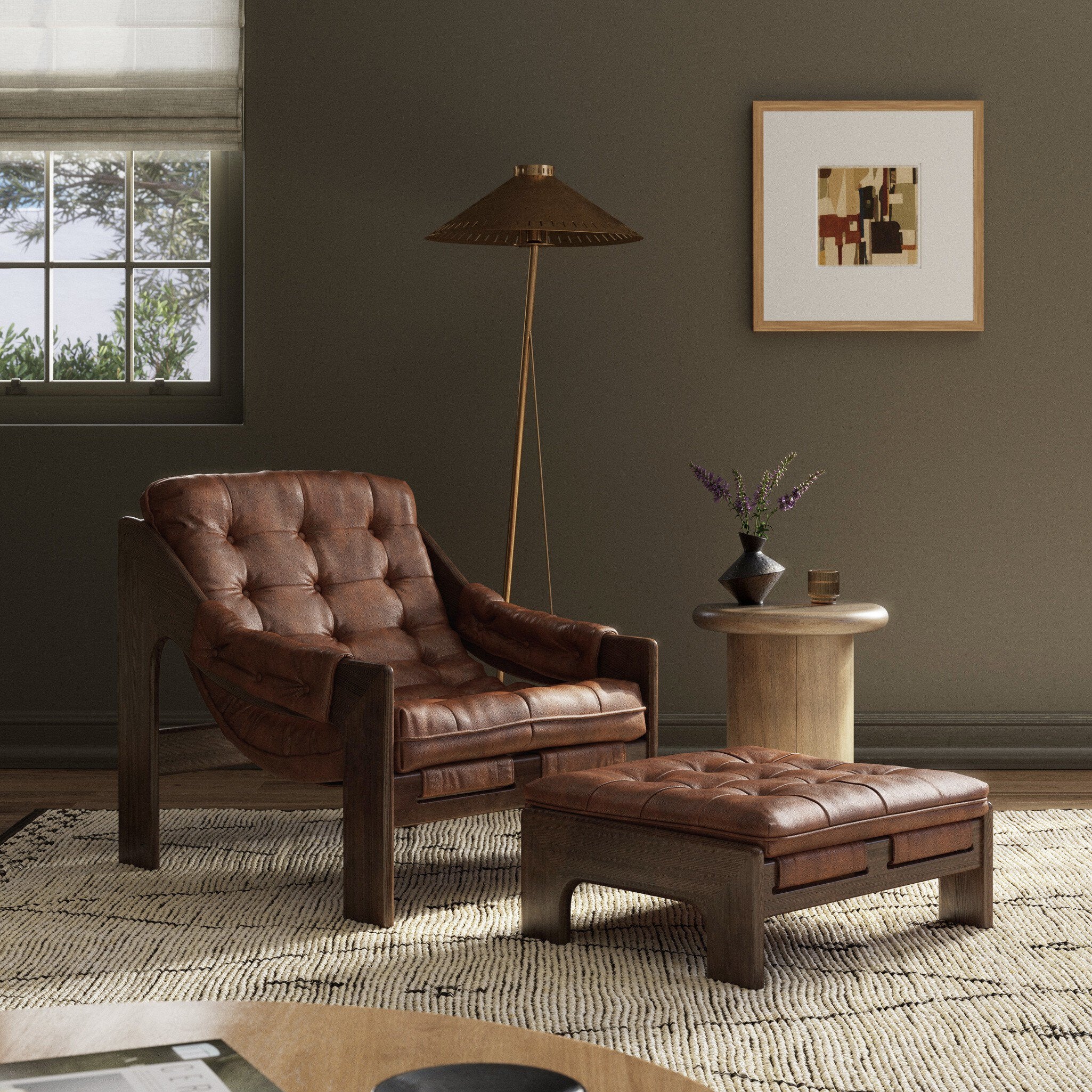 テーブル・チェア・ハンモック OLD MOUNTAIN HIJIRAKU BRASS Four Hands Halston Lounge Chair with Ottoman - 2Modern
