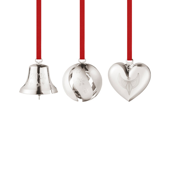 2024 3-Piece Bell Ball Heart Ornament Set
